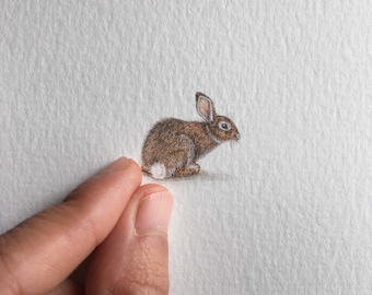Brown bunny, original painting, tiny art