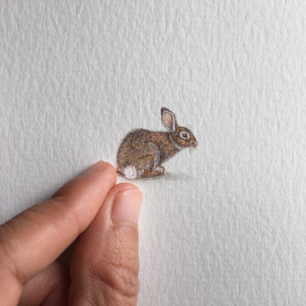 Brown bunny, original painting, tiny art