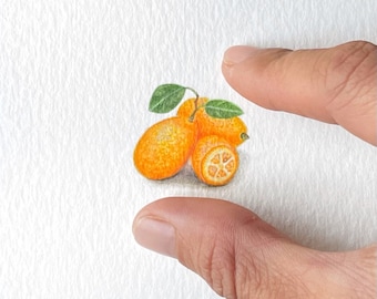 Kumquats, citrus fruit, watercolour painting, miniature painting, tiny art