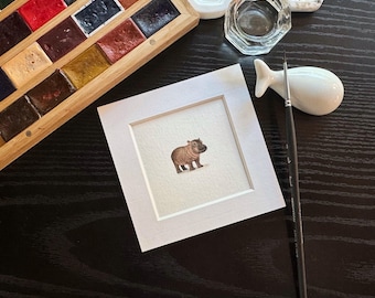 Tiny Baby Hippopotamus Original Watercolour Painting