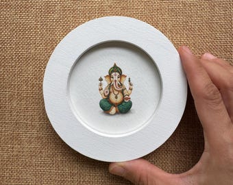 Hand-Embellished Ganesha Fine Art Print | Miniature Watercolour Mica (A6 Unframed)