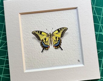 Swallowtail Butterfly Original Watercolour Painting | Papilio Machaon Miniature Art
