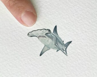 Hammerhead Shark, original painting, tiny art, one-of-a-kind