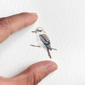 Kookaburra risueño, pintura de acuarela, arte en miniatura, pájaro de acuarela
