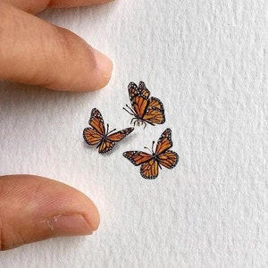 Monarch butterflies, miniature painting, tiny art