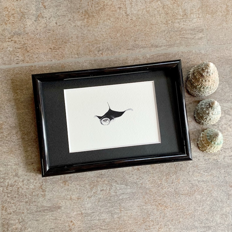 Giant manta ray, original painting, tiny art image 2