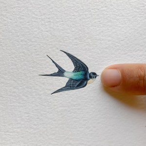 Swallow, watercolor Miniature Painting, bird art, tiny art