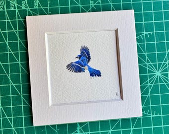 Blue Jay bird, original painting, tiny art, made to order