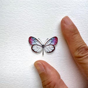 Glasvingefjäril Original akvarellmålning, miniatyrfjärilskonst, litet entomologiskt konstverk, gåva för naturälskare