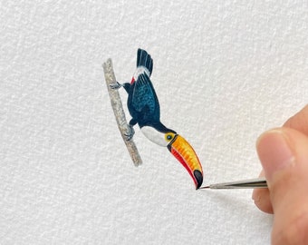 Toco Toucan, watercolour art, miniature painting, bird art