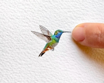 Bee Hummingbird Original Watercolour Painting | Miniature Iridescent Wildlife Art