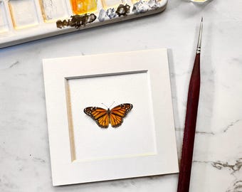 Monarch Butterfly Original Watercolour Painting | Miniature Insect Art, Nature Lover Gift