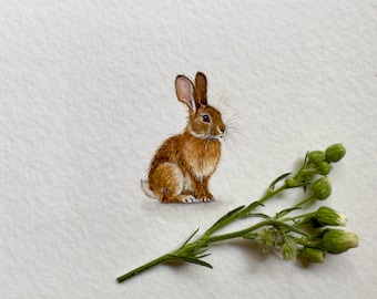 Pintura original de coelho marrom | Arte em miniatura de coelho | Pequeno animal da floresta | Arte original da vida selvagem | Presente de coelho
