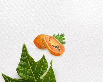 Papaya, original painting, tiny art