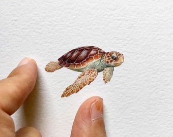 Green Turtle, original painting, tiny art