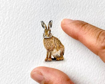 European hare, original painting, tiny art