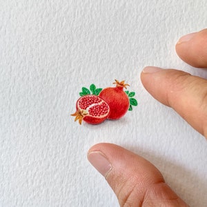Pomegranate, watercolor painting, tiny art