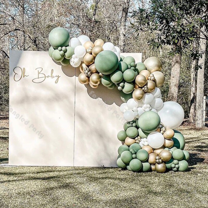 156pcs Sage Green Balloon Garland Arch Kit Chrome Gold White Etsy