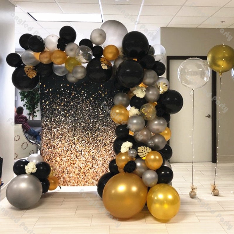 DIY 107pcs Black Silver Balloons Garland Kit Gold 4D Confetti | Etsy