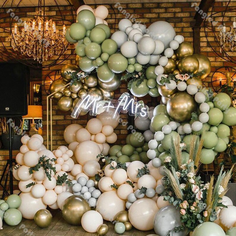 DIY 218pcs Balloon Garland Doubled Cream Peach Arch Kit Chrome Gold Baby Shower Green Balloons Birthday Anniversary Wedding Decor Supplies