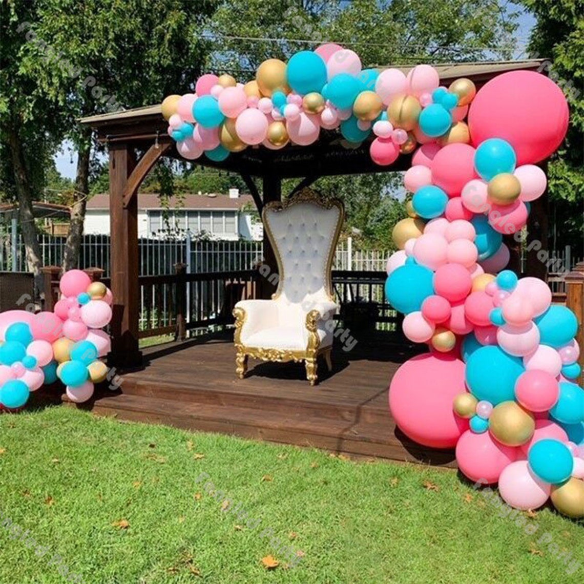 Download 143pc Matte Hot Pink Aqua Blue Balloon Arch Macaron Baby ...