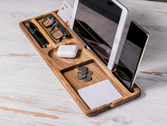 Wood Desktop Organizer Smartphone Tablet Pen Holder Stationery