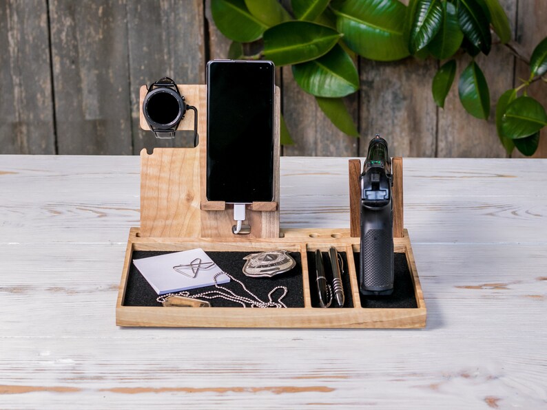 Nightstand Gun Docking Station Police Wood Stand for Gun Holder Father