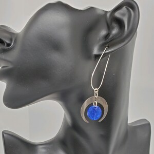 Moon Earrings, Gift For Woman, Witchy Jewelry, Alternative Jewelry, Blue Resin Earrings, Sterling Silver Earrings, Teardrop Hoop Earrings