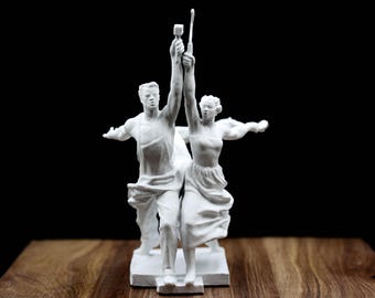 Worker and Kolkhoz Woman Sculpture - Socialist Realism Art Statue |Size Option|