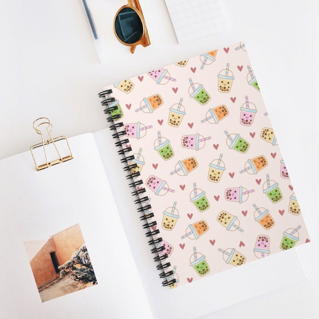 Boba Tea Notebook, Bubble Milk Tea Spiral Notebook, Kawaii Notebook