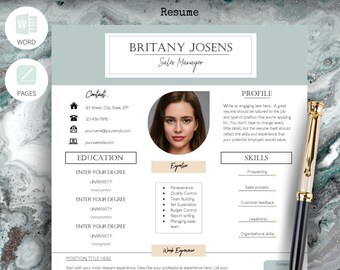Creative Resume Template Word & Mac Pages, One Page CV Template