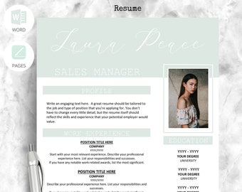 Cover Letter and Resume Templates With Photo | One page Resume | Professional & Creative CV Template |  Modern Chic Pages, Word CV Template