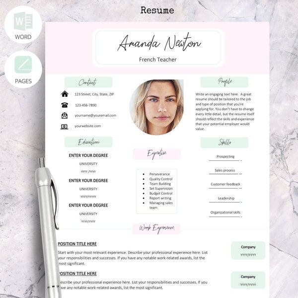 Colorful Resume Template for Word, Pages | Creative CV, Resume Template | Modern CV for woman & girl