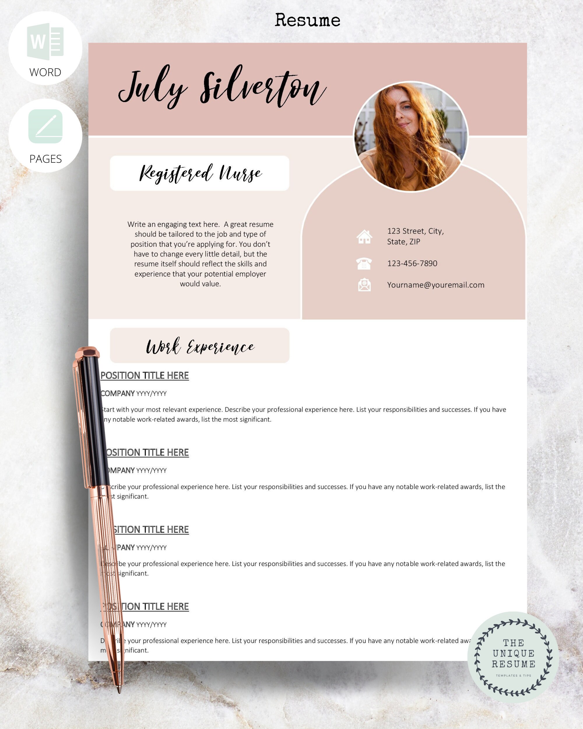 creative resume pink