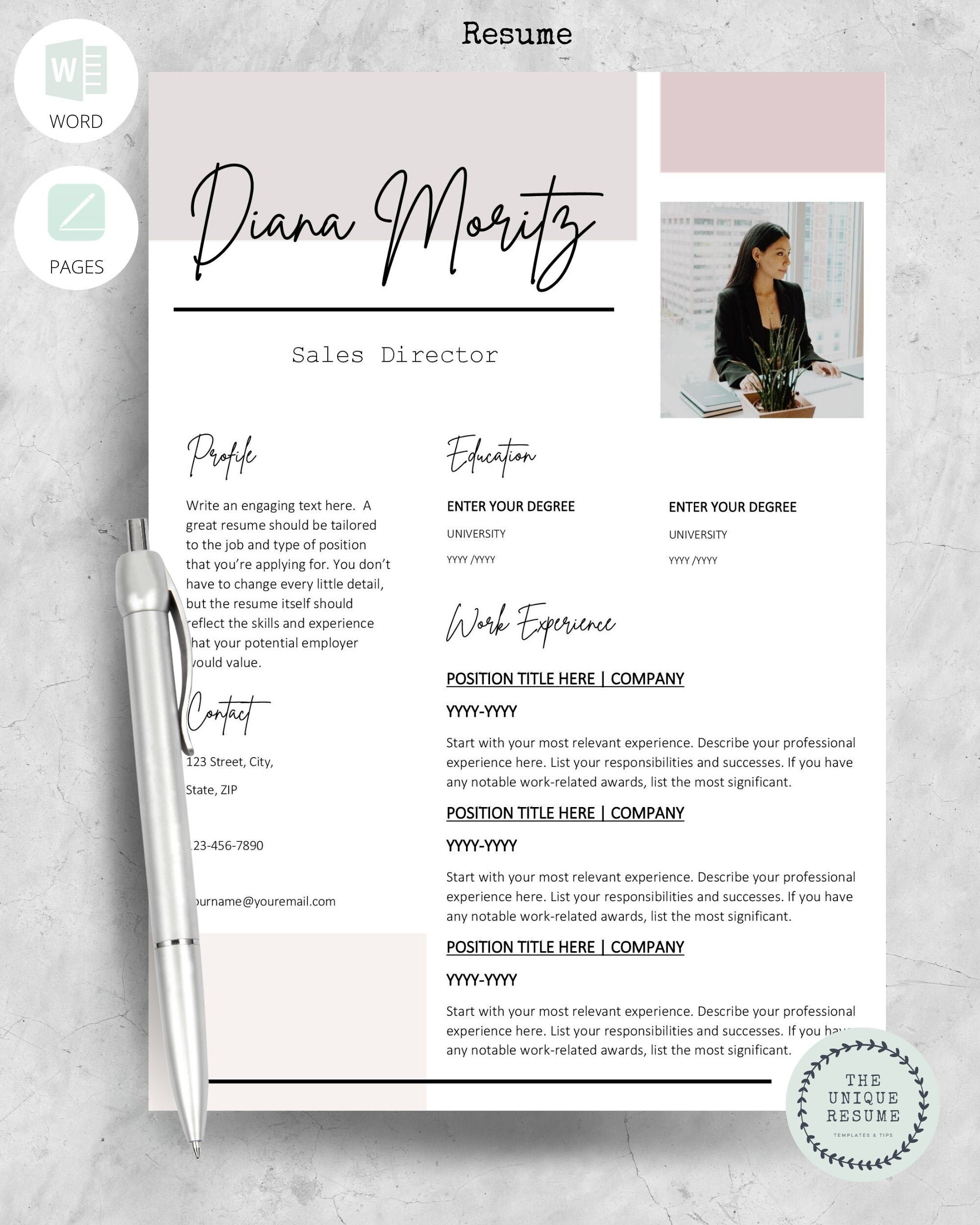 Plantilla de CV rosa y violeta para mujer / plantilla de CV creativo ...