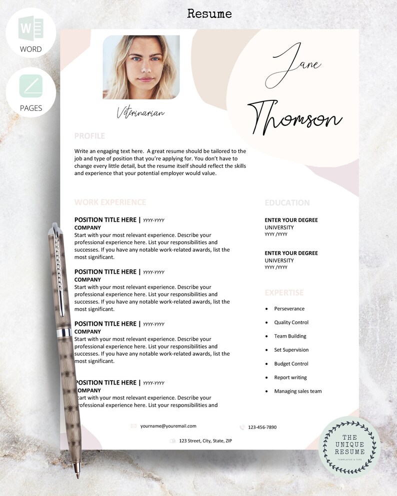 Pink CV Resume Template CV Template Modern Etsy