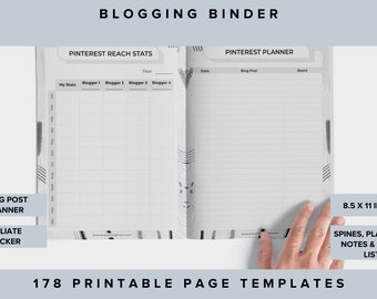 Organize Blog Posts - Blogging Binder - 8.5 x 11 Dimension - 178 Printable Page Templates - Income Tracker - Expenses Tracker