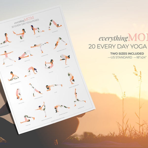 Get Fit - Healthy Life Style - Yoga Poses - 8 x 10 Size -  18 x 24 Size - 20 Poses - Beautiful Graphics