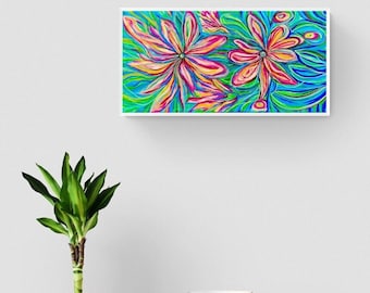 Flowers acrylic painting on canvas, original acrylic painting, flowers on canvas 30x60 cm
