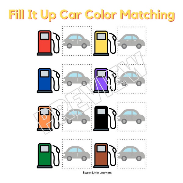 Car Color Matching// Fill It Up Color Matching// Vehicle Color Matching// Toddler Activity// Preschool// Homeschool// Printable//Busy Binder