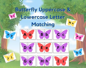 Butterfly Alphabet Matching Game: Uppercase & Lowercase (Digital Download)