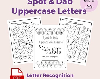 Spot and Dot Uppercase Letters// Letter Recognition// Alphabet Worksheets// Preschool// Kindergarten// Homeschool// Printable// Download