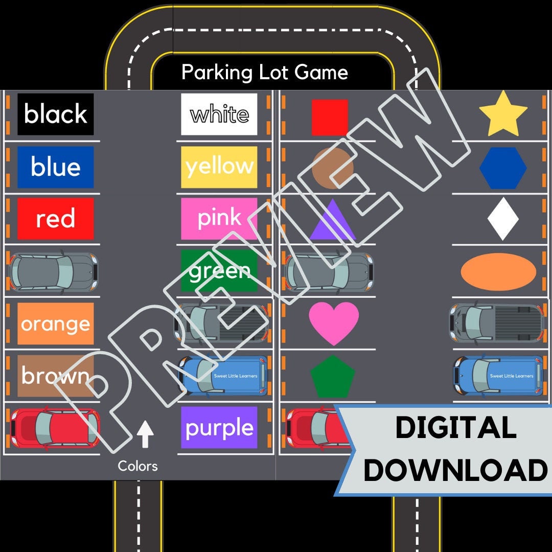 Colors and Shapes Parking Lot Game: Toddler Printable (digital Download ...