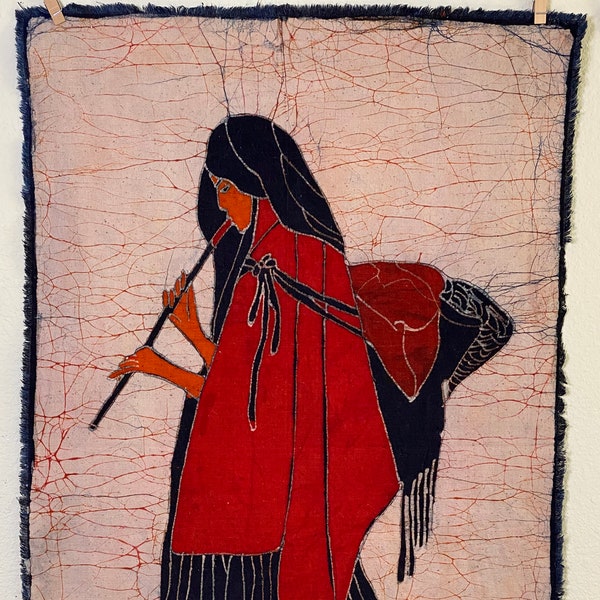 Batik Tapestry - Brand New Medium size (22" x 35") - Medicine Flute Woman ~ Wall Hanging