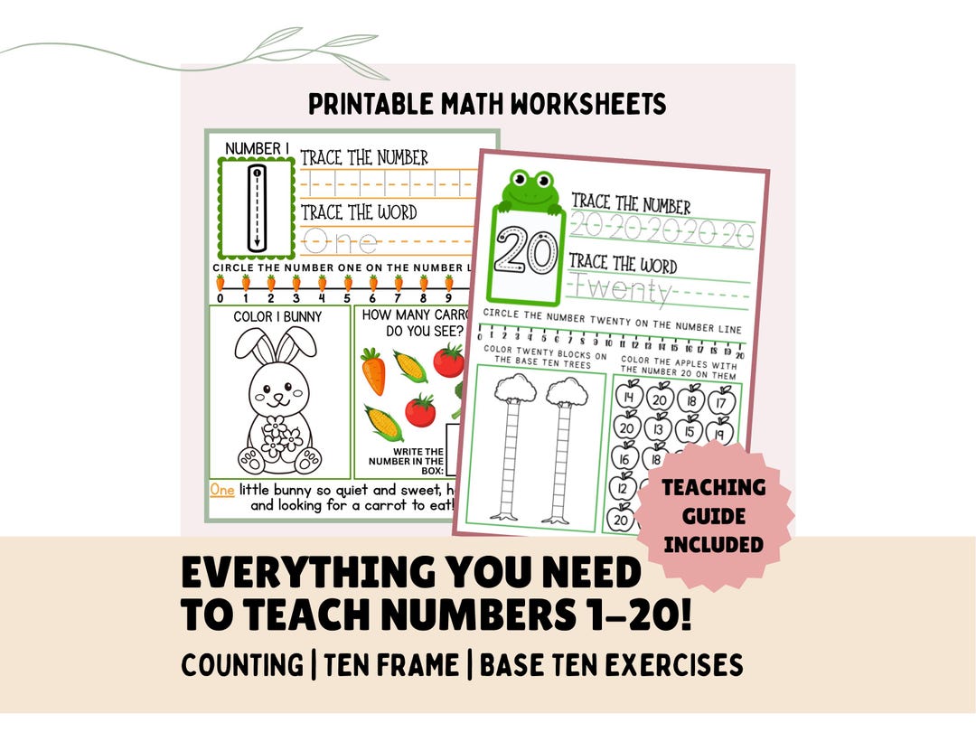Preschool Math Worksheets Bundle – Numbers 1–20 Counting and Number ...