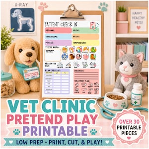 Vet Dramatic Play Printable, Pet Clinic Pretend Play Kit, Veterinarian Role Play, Animal Doctor Office, Preschool Vet Center, Kids Play Set