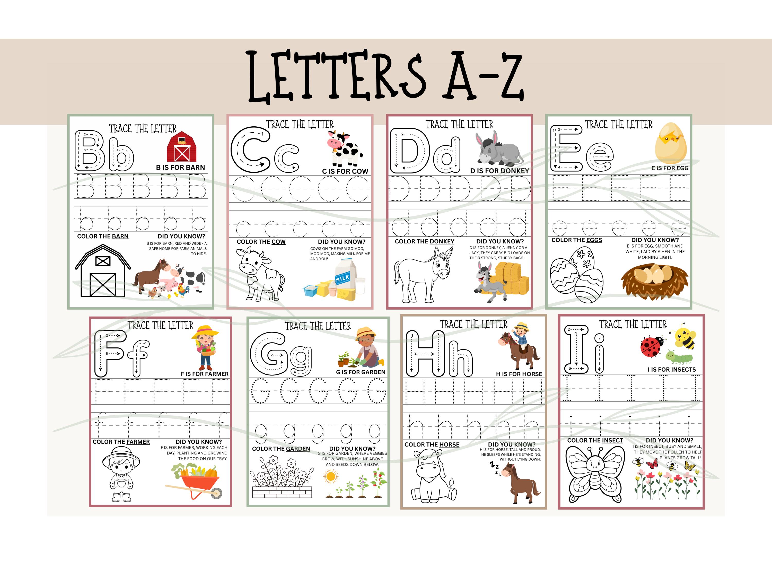 Farm Alphabet Tracing Worksheets Printable – Handwriting Practice and ...