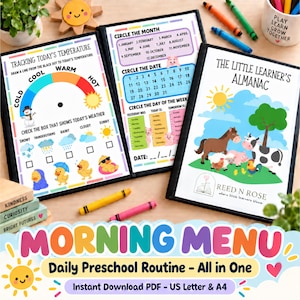 Ochtendmenu kleuterschool, Dagelijkse routine map, Ochtendmenu schema, Kleuterschoolkalender