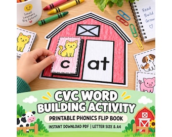 Kindergarten Phonics Worksheet, CVC Word Early Reading Activity, Phonics for Kids, Preschool Worksheets