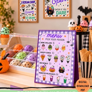 Halloween Ice Cream Shop Dramatic Play Printable, Pretend Play Center, Preschool Halloween Activity, Kids Restaurant Menu